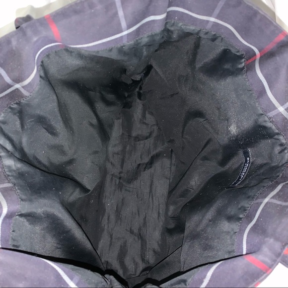 B)  BURBERRY blue treated canvas window pane PLAID tote - Picture 3 of 7